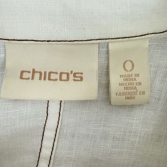 Chico’s 100% Linen Cropped Trench Jacket Women Small White Roll Sleeve Pockets - Picture 10 of 16